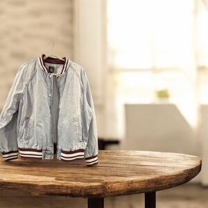 American Bazi Light Blue Bomber Jacket with Maroon Stripes